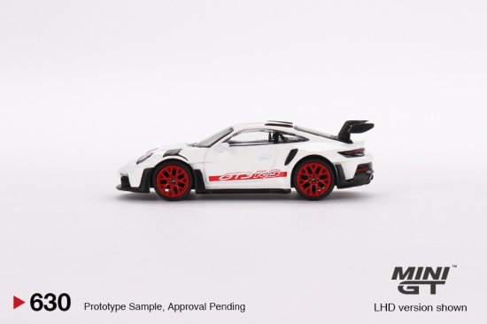 MINI GT 1/64 Porsche 911 (992) GT3 RS White with Pyro Red Accent 