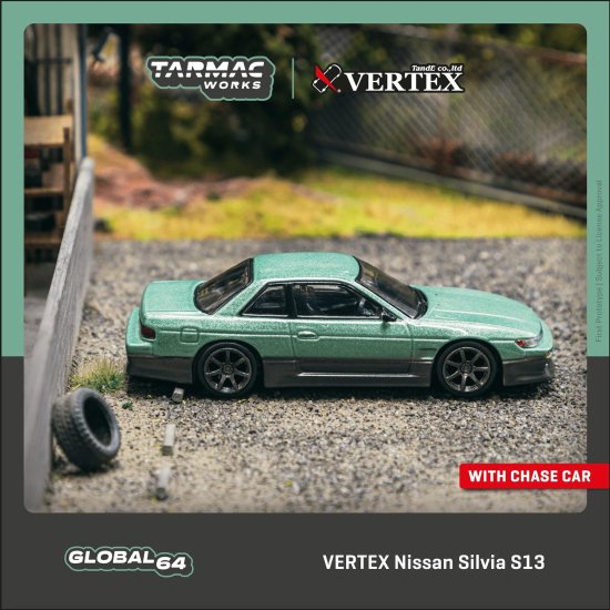 TARMAC WORKS 1/64 VERTEX Nissan Silvia S13 Green / Grey 日産 