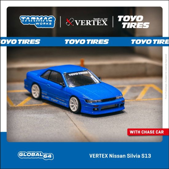 Tarmac Works 1/64 VERTEX Nissan Silvia S13 Blue Metallic TOYO 