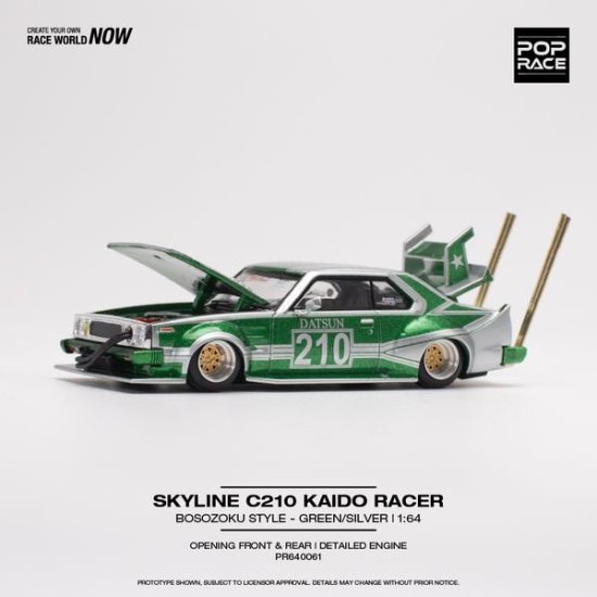 POP RACE 1/64 SKYLINE C210 KAIDO RACER (BOSOZOKU STYLE) - SILVER 