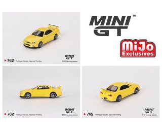 <img class='new_mark_img1' src='https://img.shop-pro.jp/img/new/icons1.gif' style='border:none;display:inline;margin:0px;padding:0px;width:auto;' />7ʹͽ mjo֥ꥹ MINI GT 1/64  饤 Nissan Skyline GT-R (R34)  V-Spec Lightning Yellow 762MJ