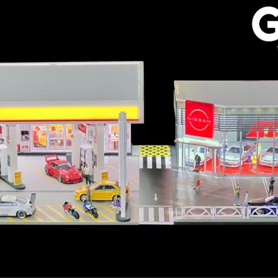 G.FANS 1/64 組立ジオラマ ガソリンスタンド SHELL LEDライト付き- ミニカー専門店 RideON