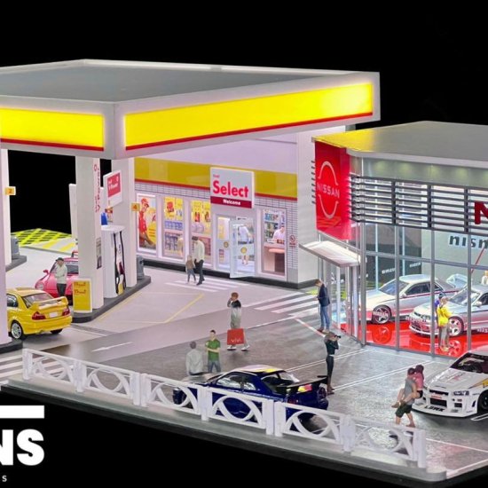 G.FANS 1/64 組立ジオラマ ガソリンスタンド SHELL LEDライト付き- ミニカー専門店 RideON