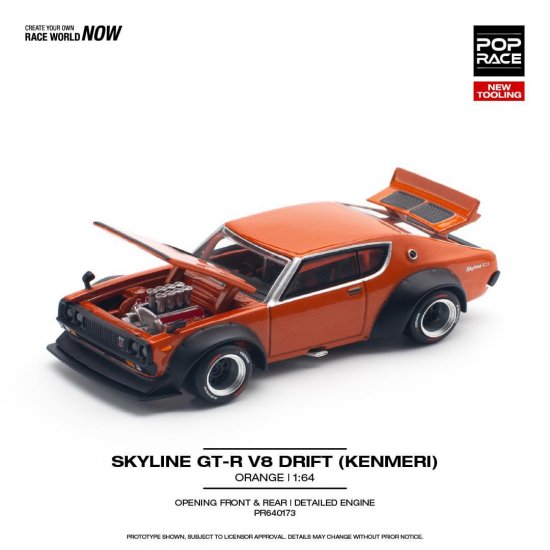 POP RACE 1/64 Skyline GT-R V8 Drift ケンメリ Orange- ミニカー専門店 RideON-ライドオン