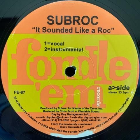 12” Subroc / KMD It Sounded Like A Roc FE87 Fondle Em US Vinyl /00250 Subroc / It Sounded Like A Roc (12 Inch) - Vinyl Cycle Records