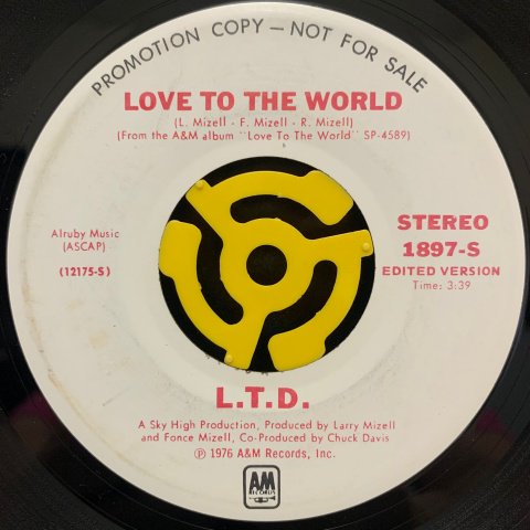 L.T.D. / Love To The World (7 Inch) - Vinyl Cycle Records