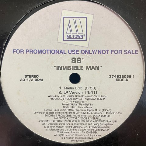 98° / Invisible Man (12 Inch) - Vinyl Cycle Records