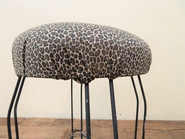 ヴィンテージ　レオパードスツール ヴィンテージ レオパード ファブリック マッシュルーム