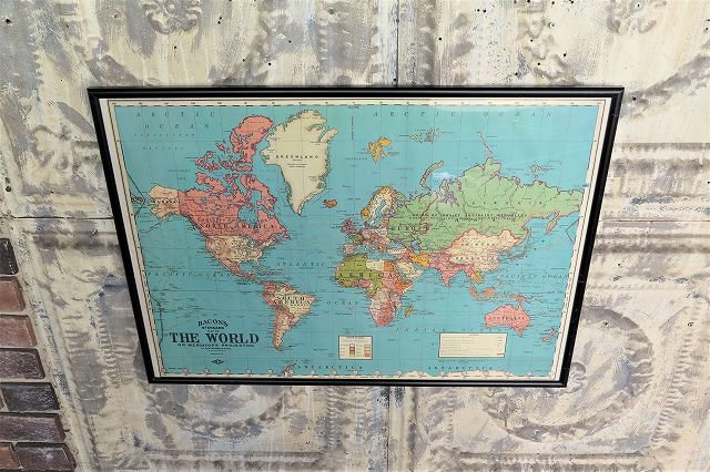 Map of The World 額入りポスター - アンティーク、ビンテージの 