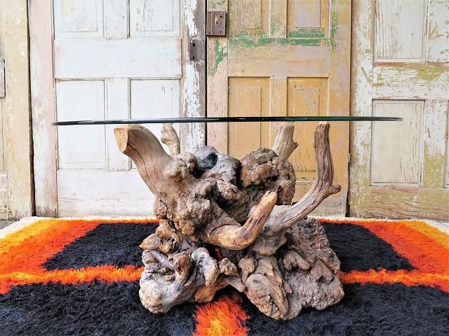 1950-60's ヴィンテージ ガラストップ 流木テーブル - アンティーク