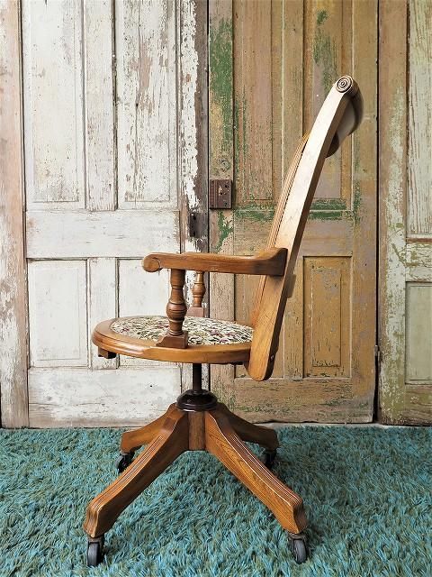 1970's ヴィンテージ フラワーファブリック ウッドデスクチェア