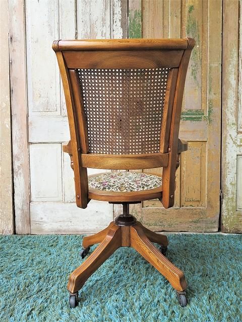 1970's ヴィンテージ フラワーファブリック ウッドデスクチェア