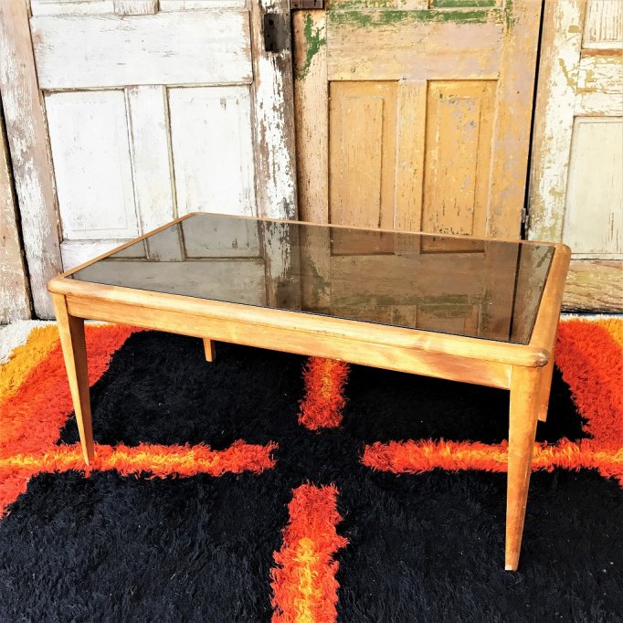 1960-70's ヴィンテージ スモークガラストップ ローテーブル