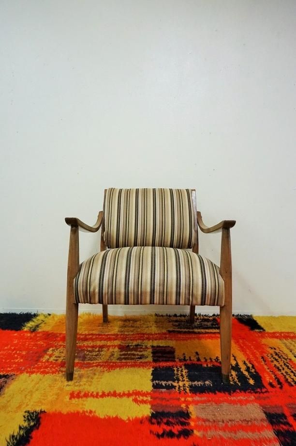 ヴィンテージ ストライプファブリック モダン アームチェア
