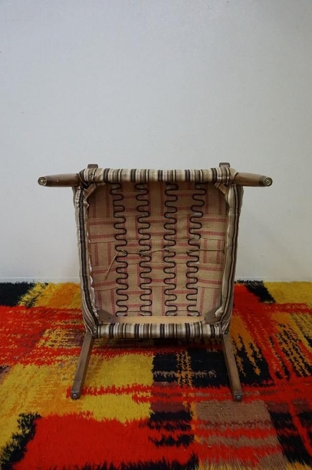 ヴィンテージ ストライプファブリック モダン アームチェア