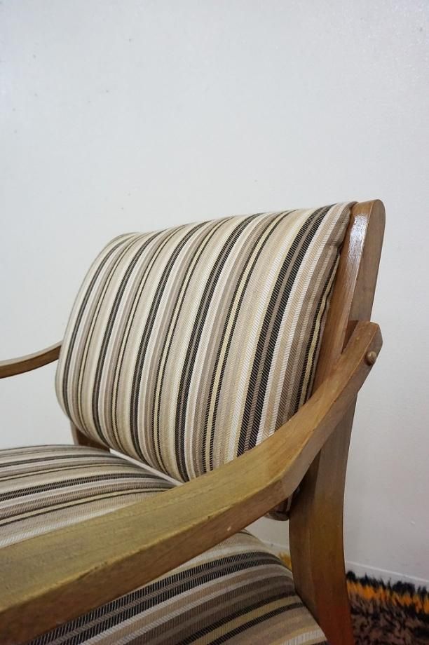 ヴィンテージ ストライプファブリック モダン アームチェア