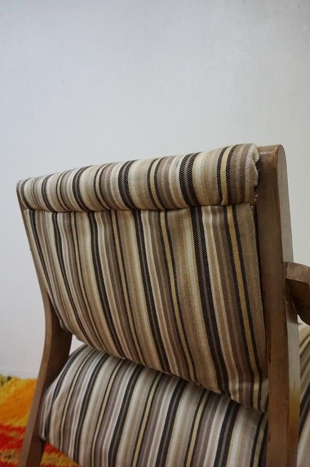 ヴィンテージ ストライプファブリック モダン アームチェア