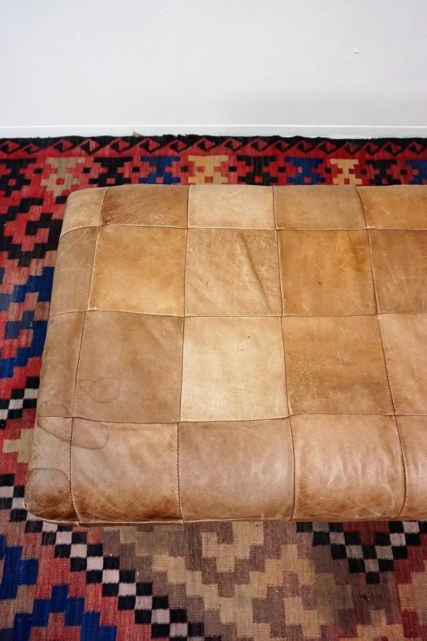 ヴィンテージ レザーパッチワーク ベンチ - アンティーク