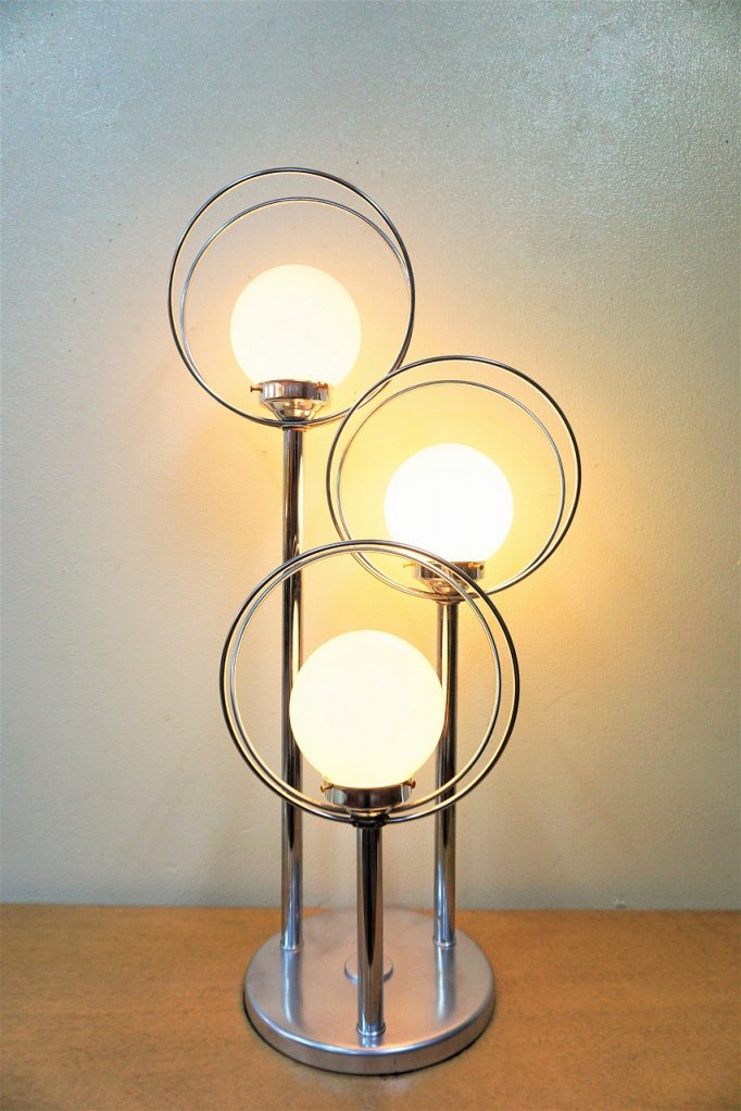 1960-70's ヴィンテージ クローム3灯 モダン テーブルランプ