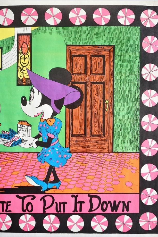 1960's DISNEY ミッキー パロディ ブラックライト 額入りポスター 