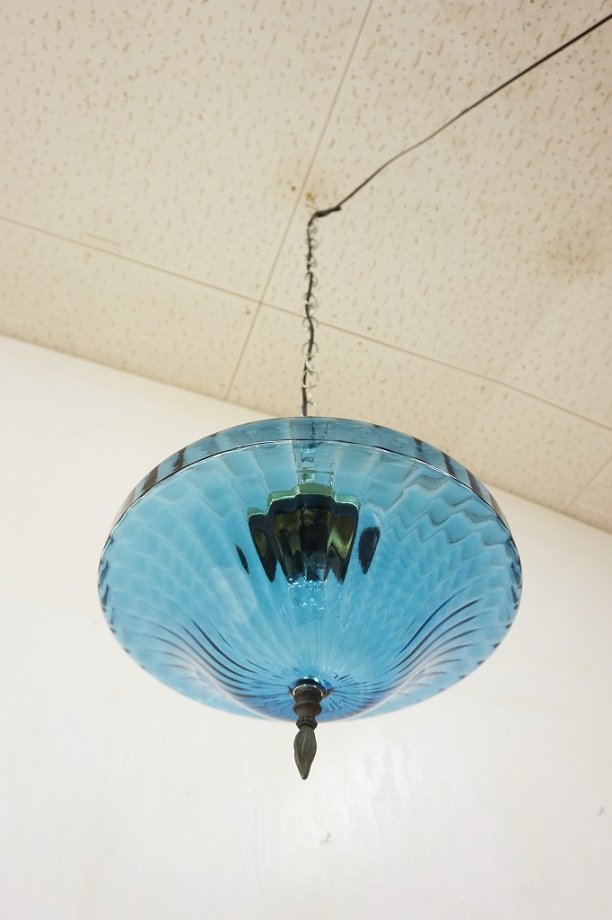 レトロ 切り子 ランプ ガラス ブルー ヴィンテージ 高26×直径23cm ...