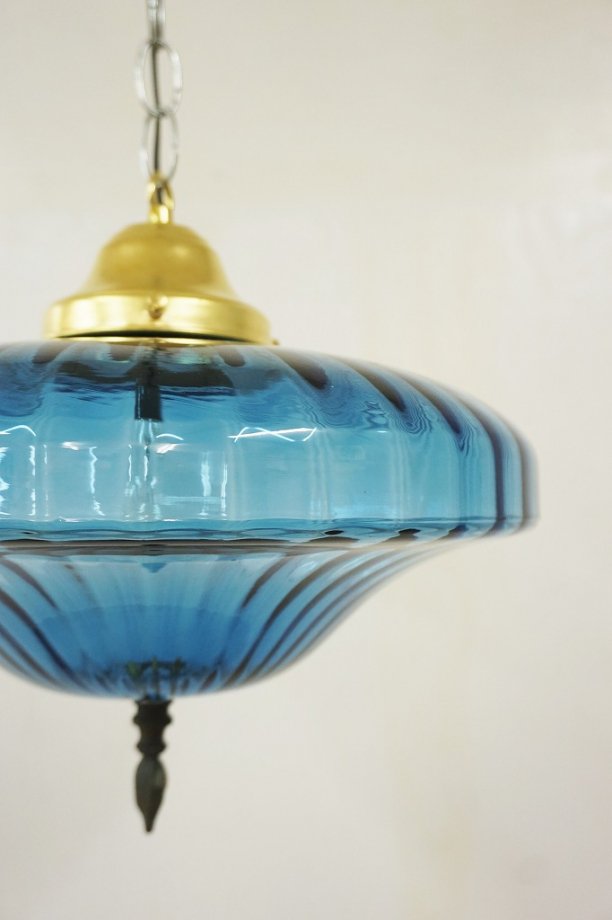 レトロ 切り子 ランプ ガラス ブルー ヴィンテージ 高26×直径23cm 