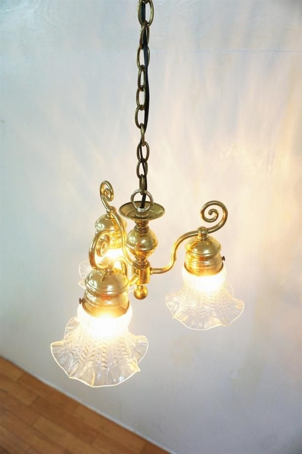 ゴールドフレーム シャンデリア ヴィンテージ ゴールドフレーム 3灯 シャンデリア