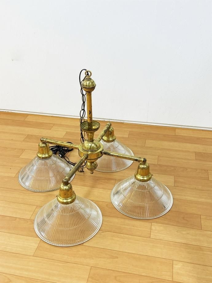 クリアガラス 4灯 シャンデリア - アンティーク、ビンテージの