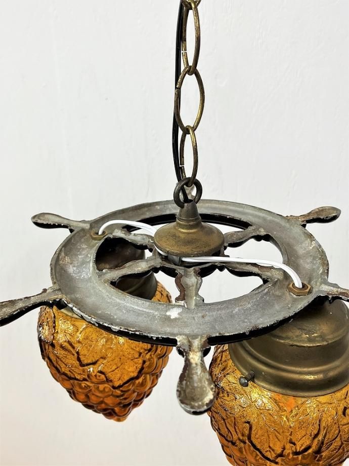 1960-70's ヴィンテージ アンバーガラス 2灯ペンダントランプ