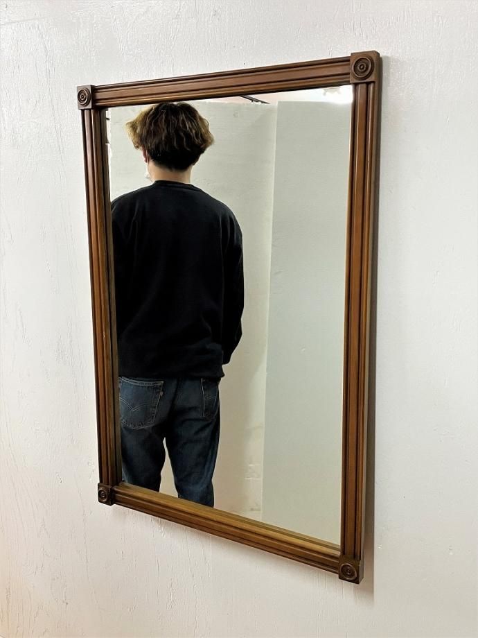 鏡　アンティーク　ビンテージ　ミラー　ウッドフレーム ヴィンテージ ウッドフレーム ミラー - アンティーク、ビンテージの