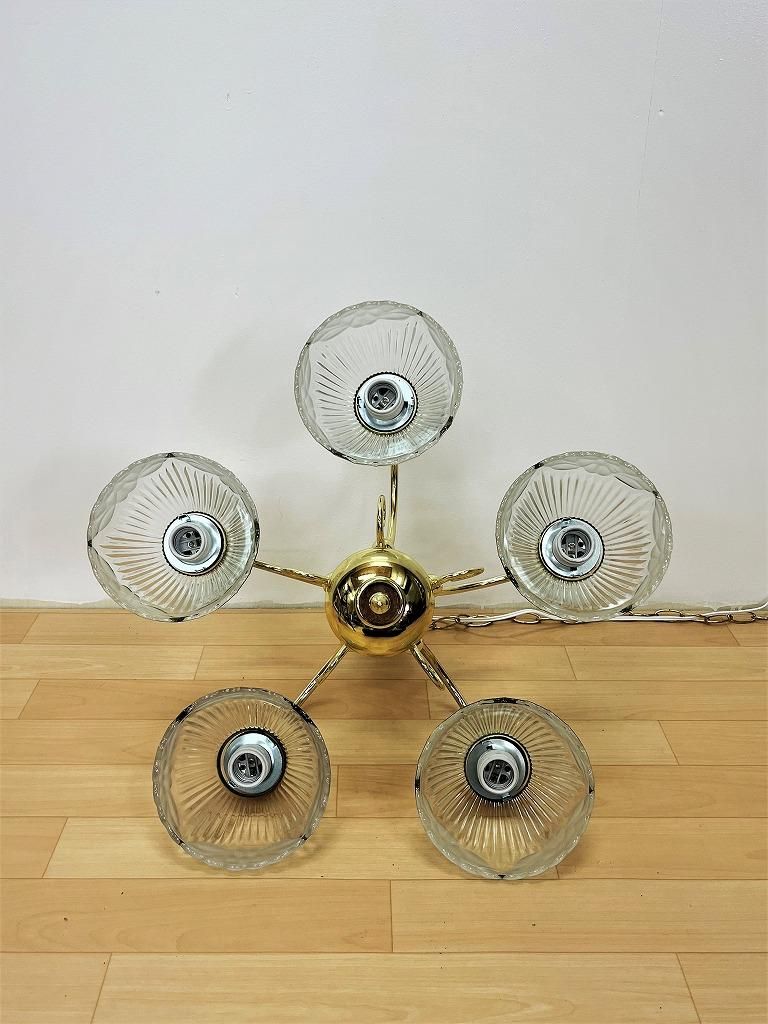 ヴィンテージ ゴールドフレーム 5灯 シャンデリア - アンティーク