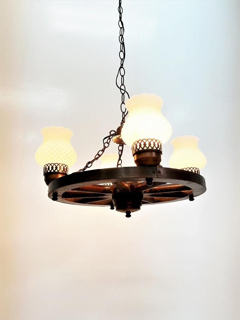 シャンデリア 4灯 アンティーク インテリア ビンテージ 1970's ヴィンテージ 4灯 シャンデリア - アンティーク