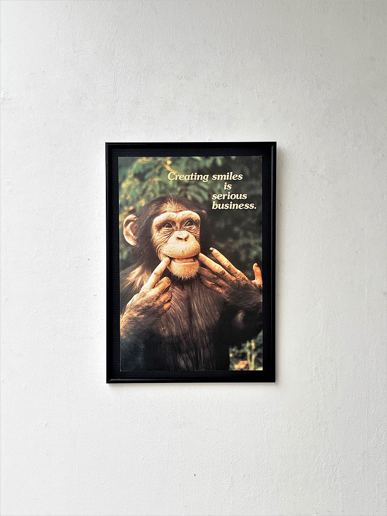 ヴィンテージ ”チンパンジー” 額入り メッセージ ポスター ...