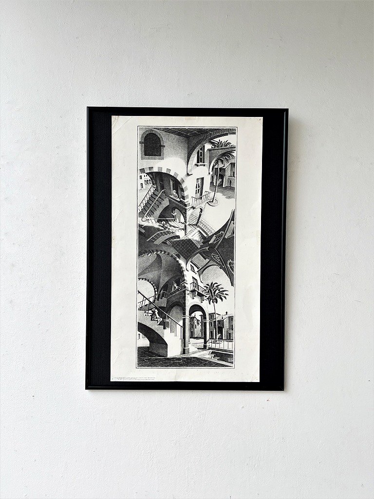 1970’s ヴィンテージ M.C. Escher ”Boven en onder” 額入りポスター -  アンティーク、ビンテージのインテリア家具や雑貨、店舗什器の通販ならWANT ANTIQUE LIFE STORE