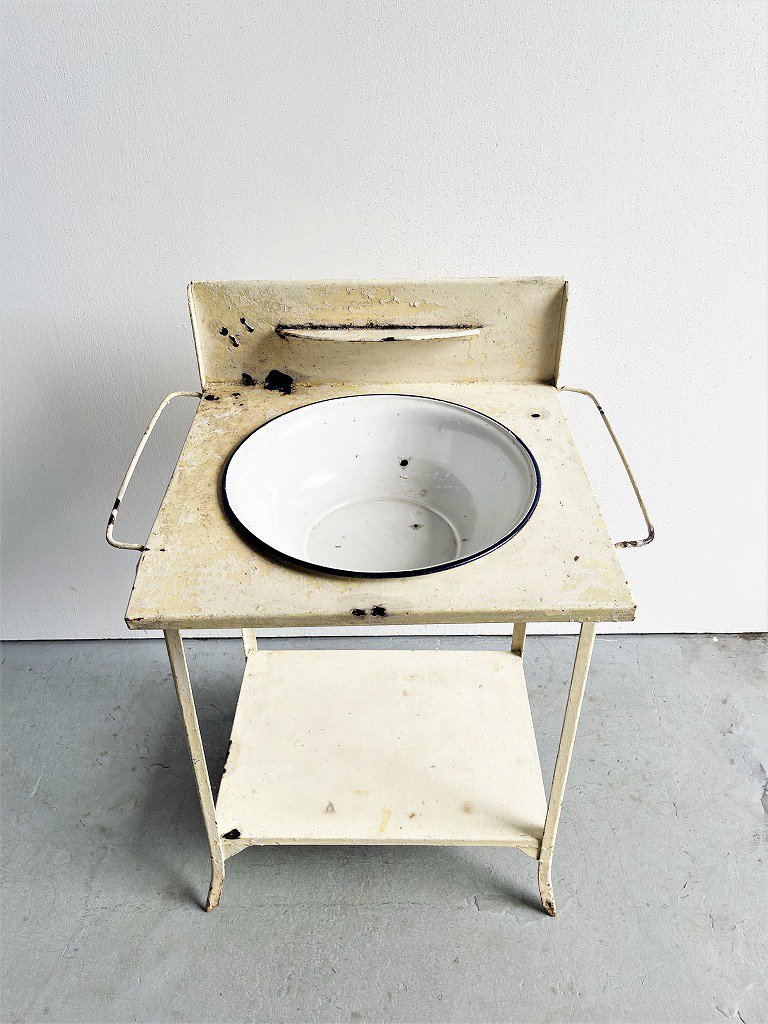 レトロ ホーロー洗面器（ウォッシュスタンド） - サイドテーブル