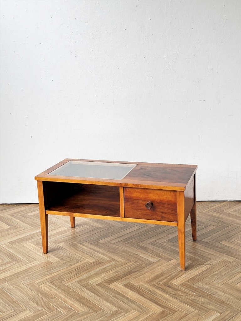 1960-70’s ヴィンテージ ガラストップ ウッド ローテーブル 