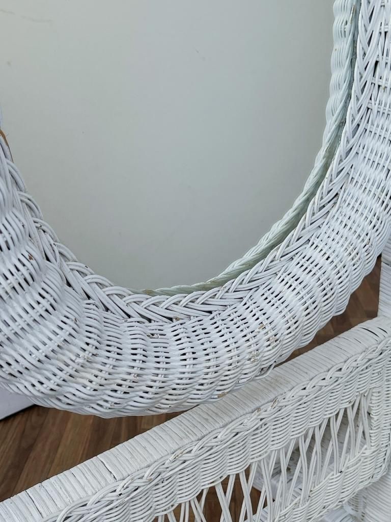 ヴィンテージ ホワイトラタン ミラー たて長 ヴィンテージ ラタン