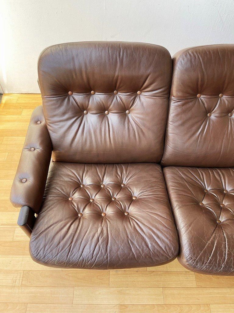 1960's ヴィンテージ 3シーター レザーソファ - アンティーク