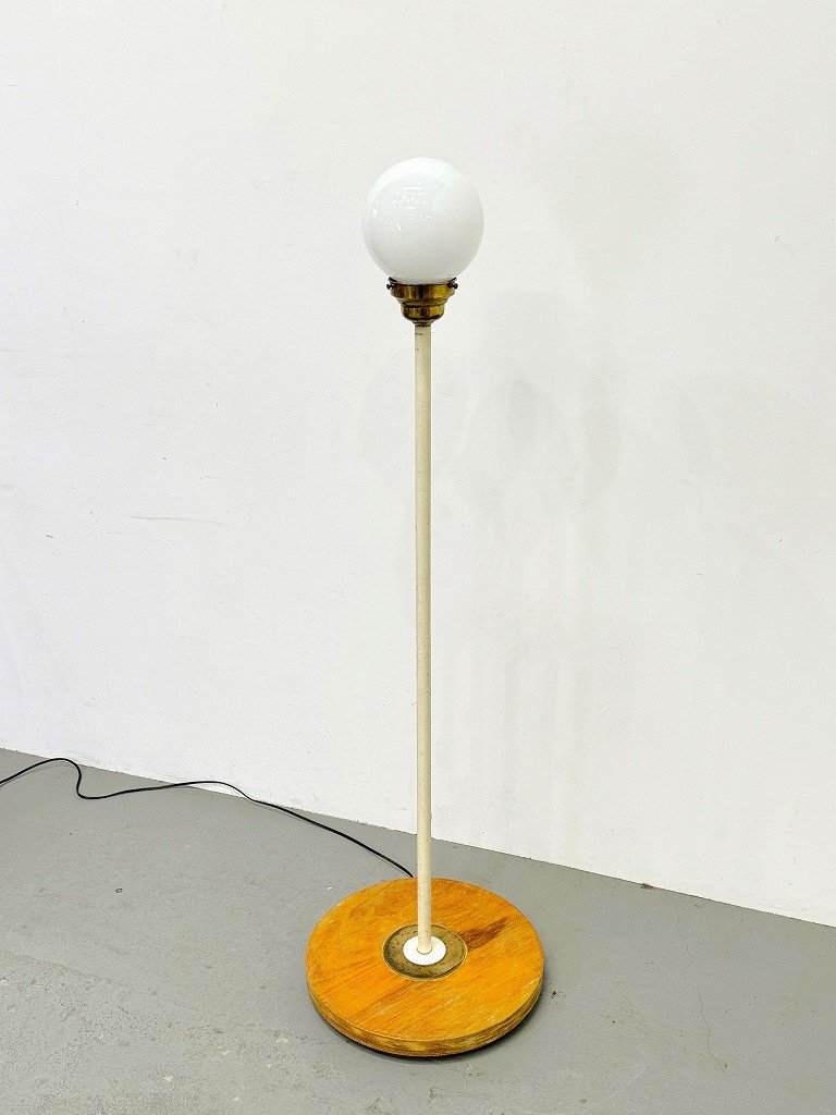 ヴィンテージ イエローガラス テーブルランプ / H 117.5cm ファブリックシェード フロアランプ アンティーク照明 #506-141-395
