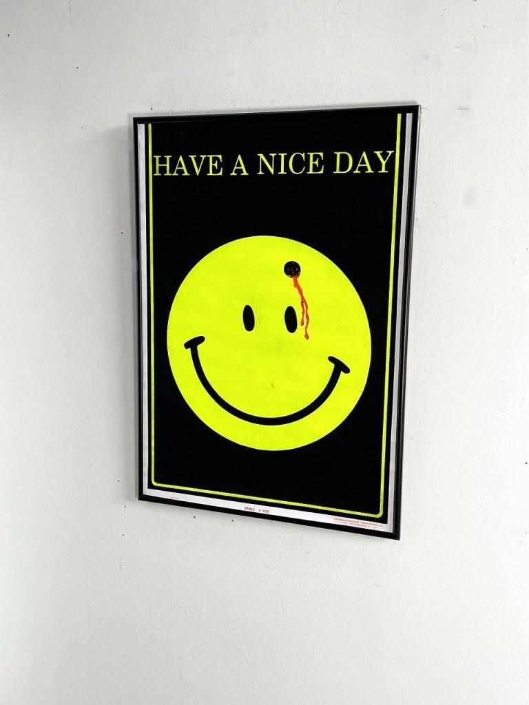 数々の賞を受賞 1995's ”Have a Happy” 額入り ブラックライトポスター 絵画