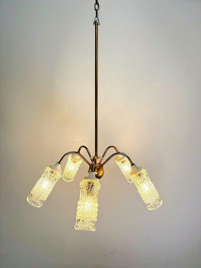 5灯 シャンデリア ゴールド アンティーク 1960-70's ヴィンテージ 5灯 ゴールドフレーム モダンシャンデリア