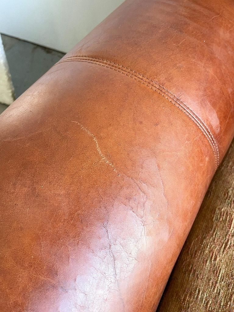 ヴィンテージレザー×ファブリック 3シーター ソファ - アンティーク