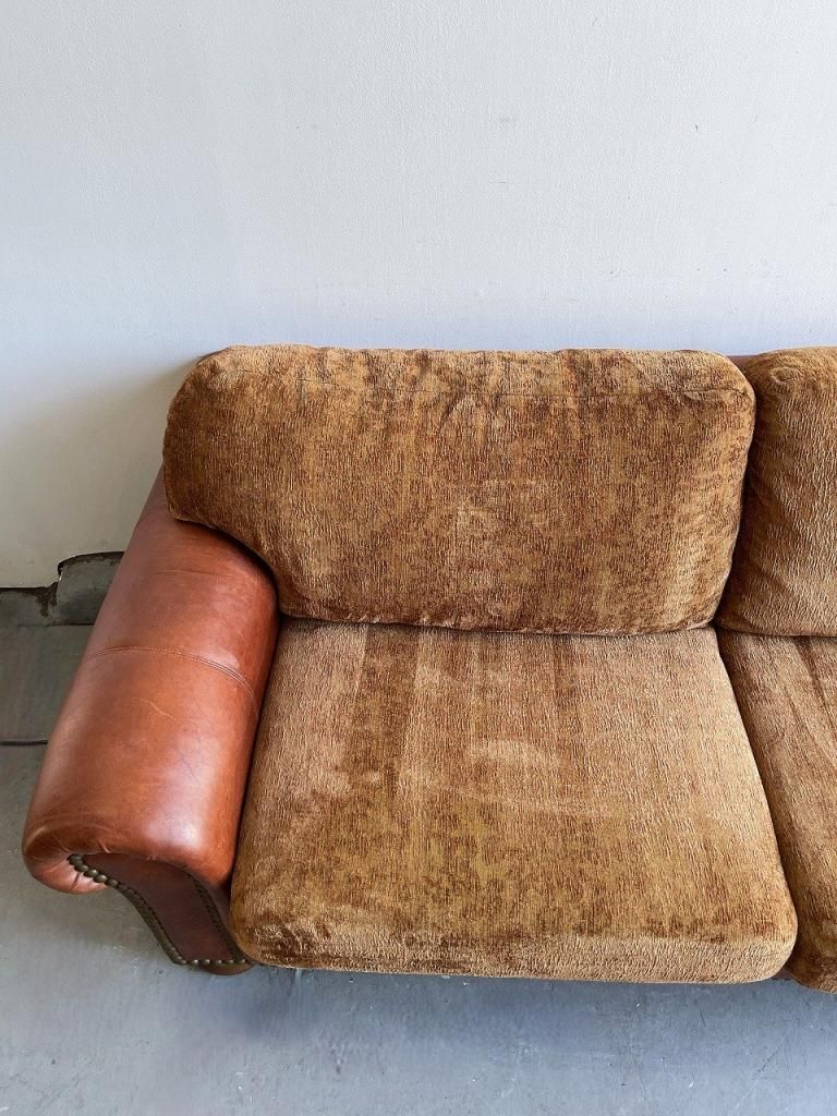 ヴィンテージレザーソファ ヴィンテージレザー×ファブリック 3シーター ソファ