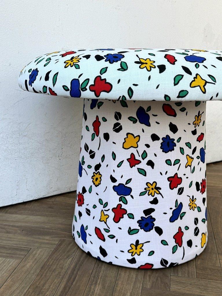 アンティーク マッシュルーム　ポッテリー ヴィンテージ 70's フラワーデザイン ファブリック