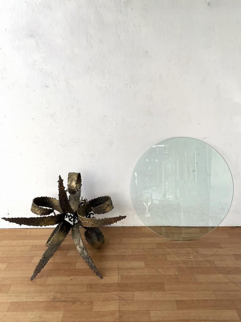 アンティーク　アイアンガラス板テーブル 1960-70's ヴィンテージ アイアンベース ガラストップ サイド