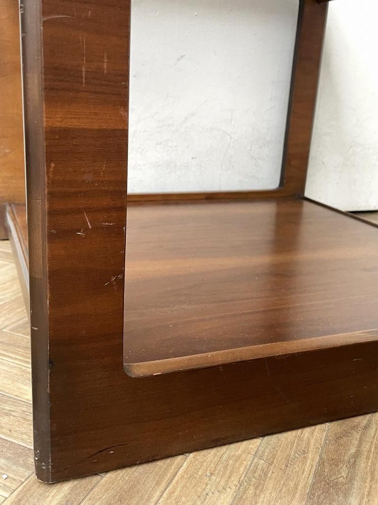 昭和レトロ 木製サイドテーブル ガラステーブル  古道具 古家具 ビンテージ 1970-80's ヴィンテージ ガラストップ サイドテーブル