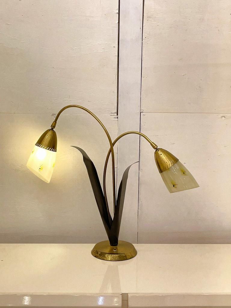 1950's ヴィンテージ 2灯 フラワーモチーフ テーブルランプ
