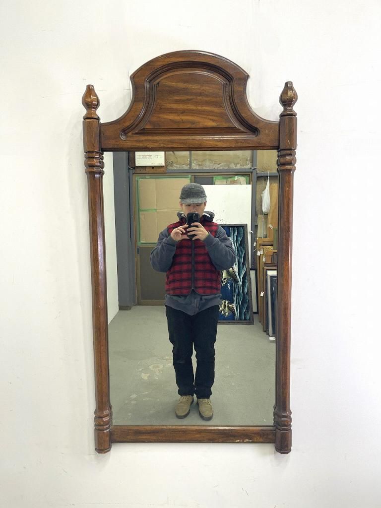 ヴィンテージ ウッドフレーム ウォールミラー (1355mm×700mm