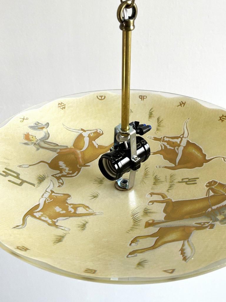 1950-60's ヴィンテージ カウボーイモチーフ ガラス ペンダントランプ