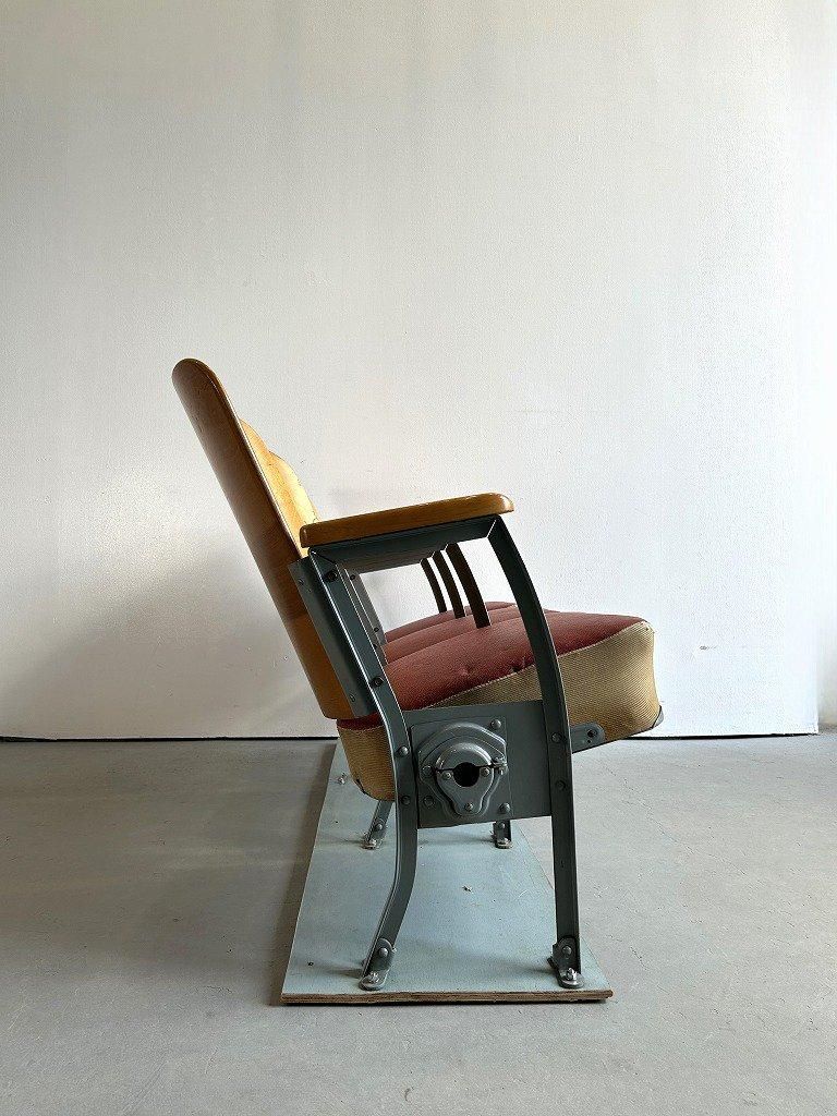 引き取り可能。　シアターベンチ　チェア　レトロ　ヴィンテージ　東京蚤の市 yf-025s_3.jpg